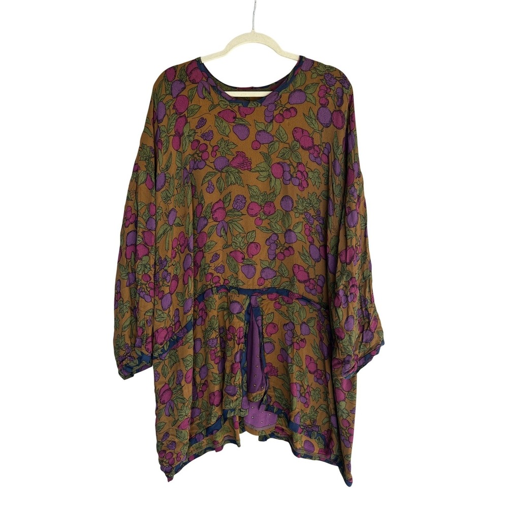 LOOK Minneapolis USA Women Long Sleeve Fruit Print Tunic Top Lagenlook One Size